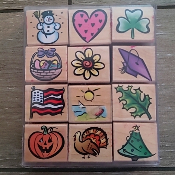 A YEAR OF STAMPS MONTH 1998 Holidays Hero Arts LL452 SET KIT wood Rubber Stamp - Picture 1 of 9